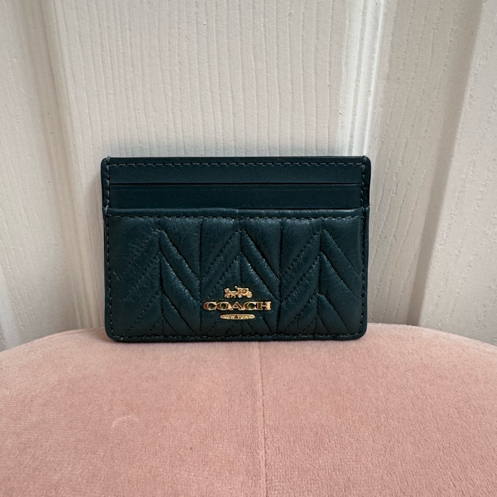 Coach Refined Quilted Leather Card Case in Green